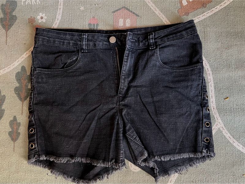 Black Frayed Denim Shorts