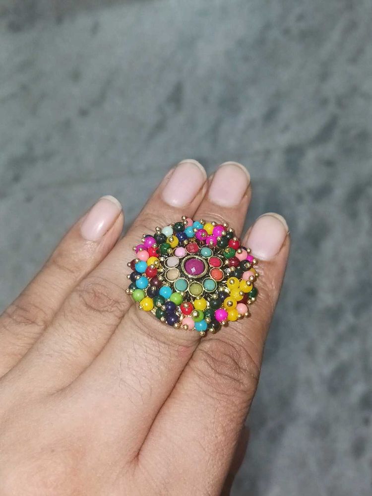 Vibrant Beaded Adjustable Ring