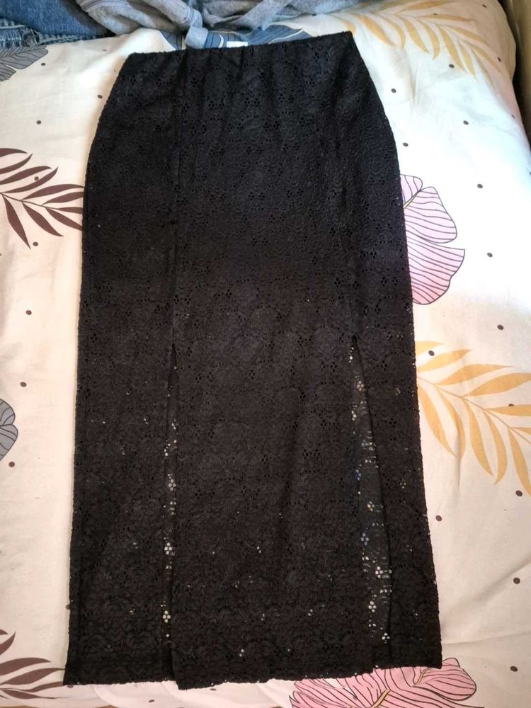 Black Lace Slit Skirt &amp; Tube Top