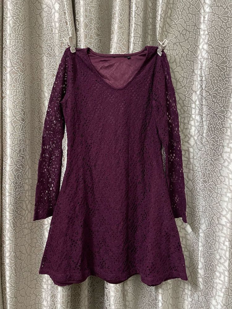Lace Mini Dress - Deep Purple
