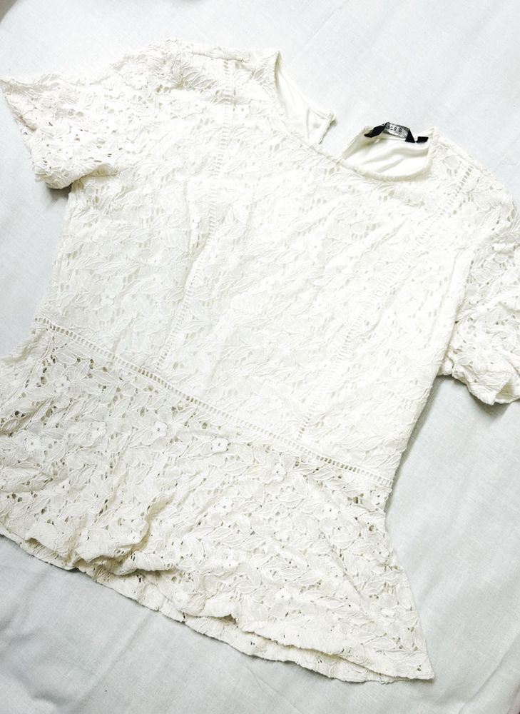 Elegant White Lace Peplum Top