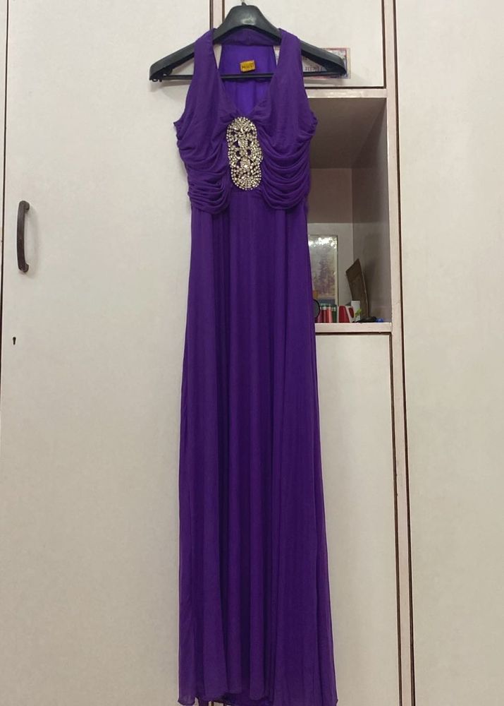 Elegant Purple Halter Gown