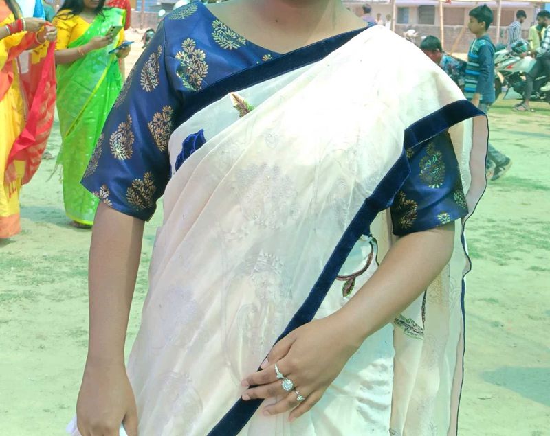 Elegant Blue &amp; Gold Sari Blouse