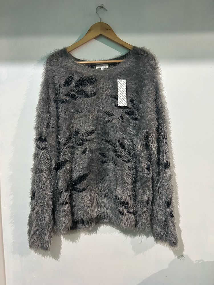 Fuzzy Gray &amp; Black Sweater