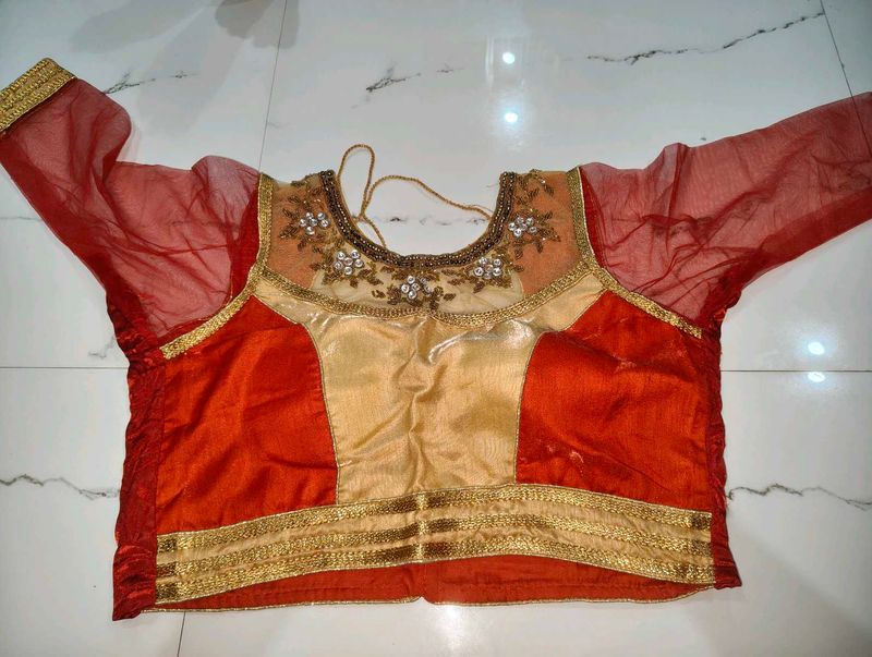 Red &amp; Gold Embellished Blouse