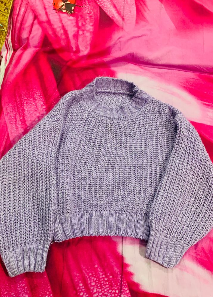 Balloon Sleeves Lavender Woolen Sweater