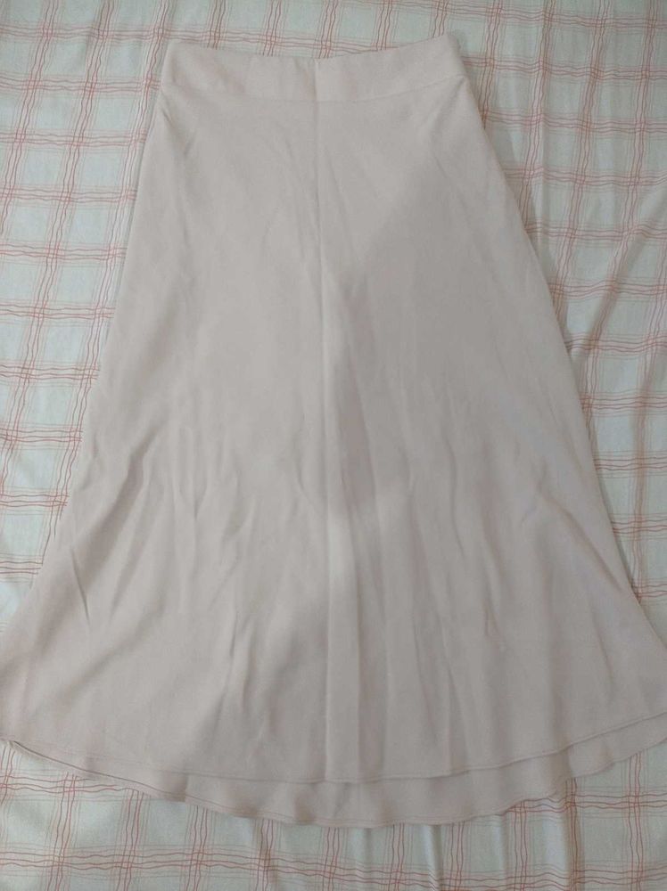 Pale Off White A-Line Midi Skirt