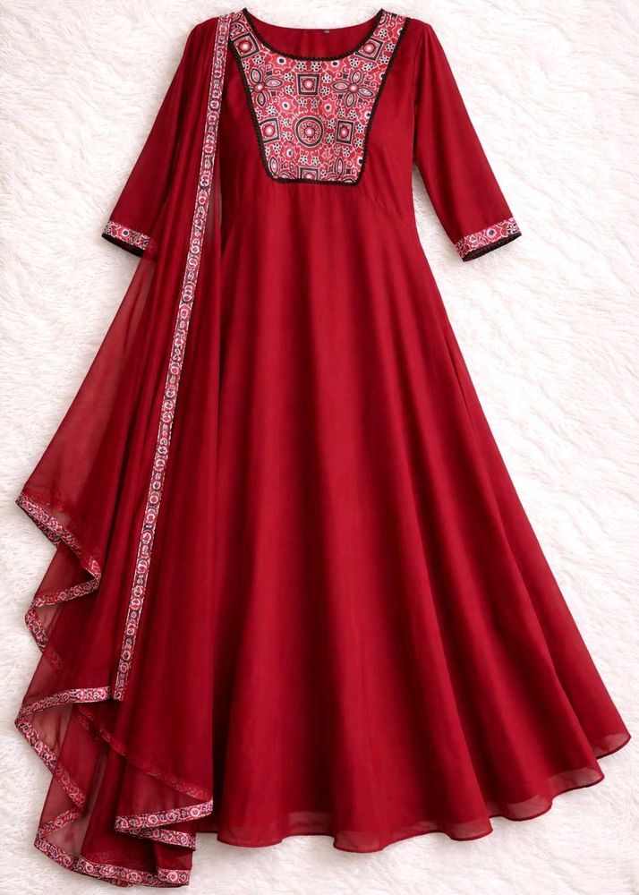 Elegant Maroon Anarkali Kurta Set