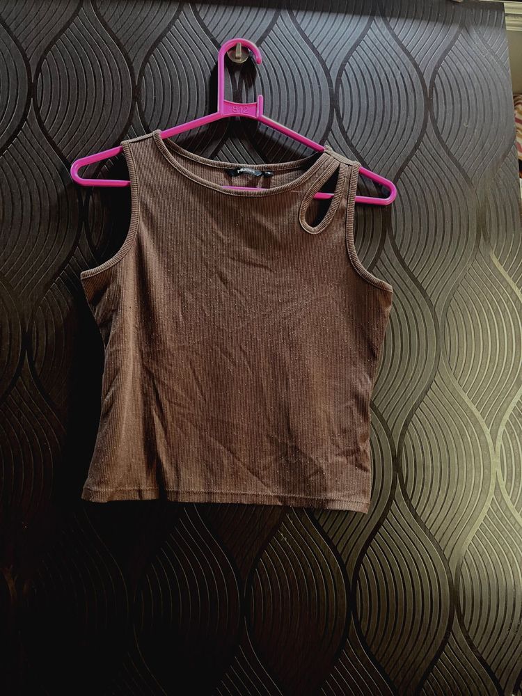Brown Cutout Tank Top