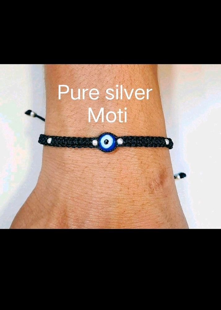 Pure Silver 8 Moti Evil Eye Braslet (Najariya)