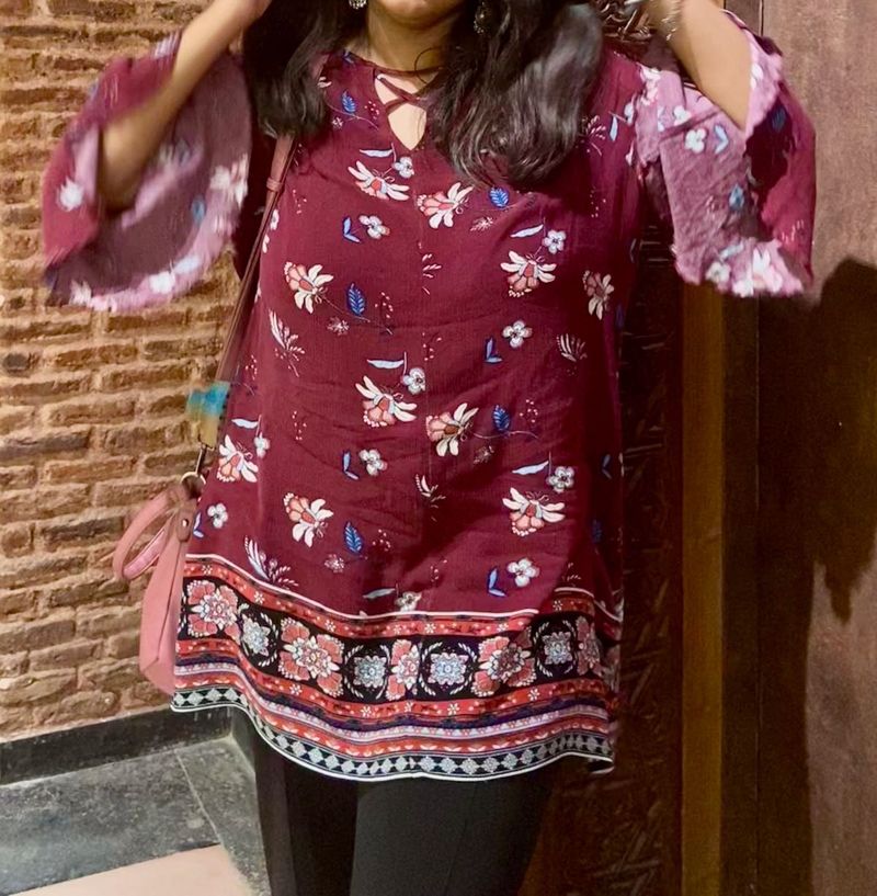 Floral Print Bell Sleeve Top