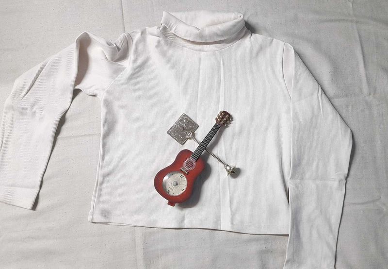 High Neck White Ribbed Top