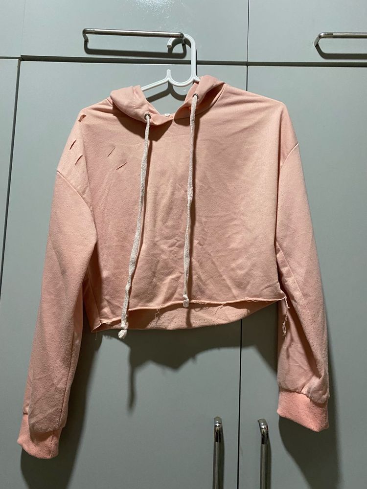 Pink Cropped Hoodie