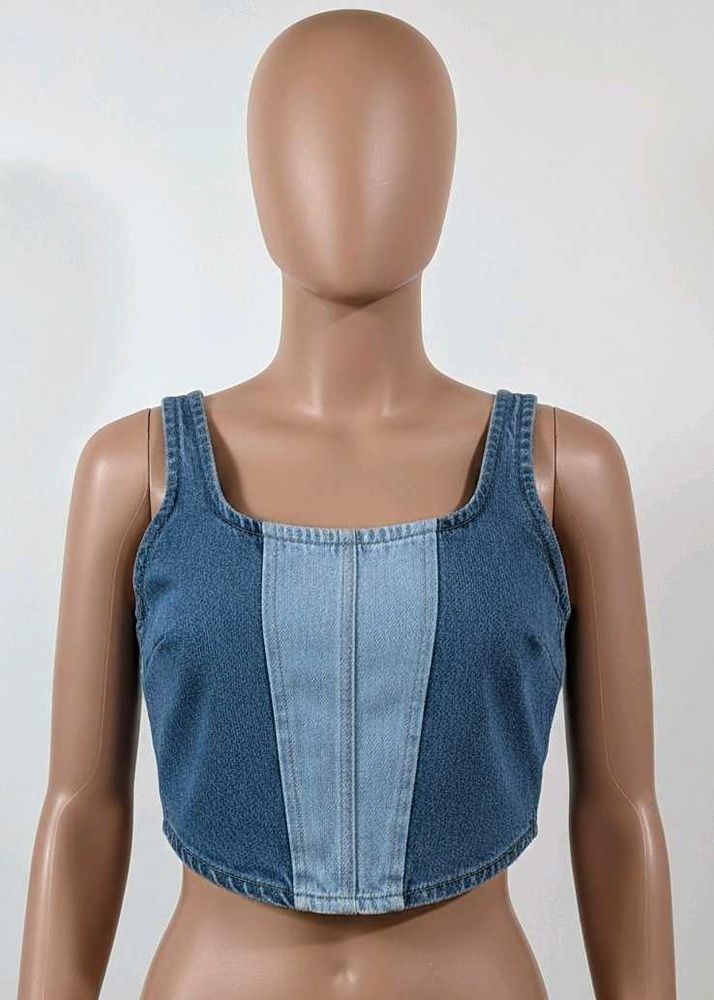 Two-Tone Denim Corset Top