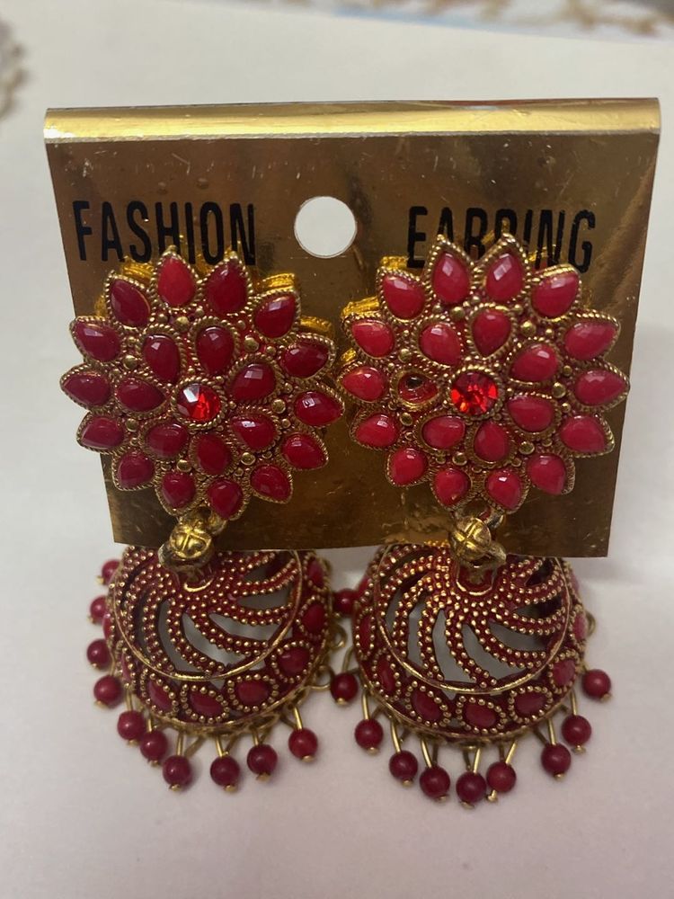 Red Jhumka Earrings