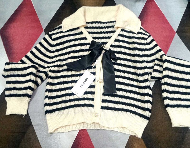 Chanel Inspired Striped Knit Cardigan