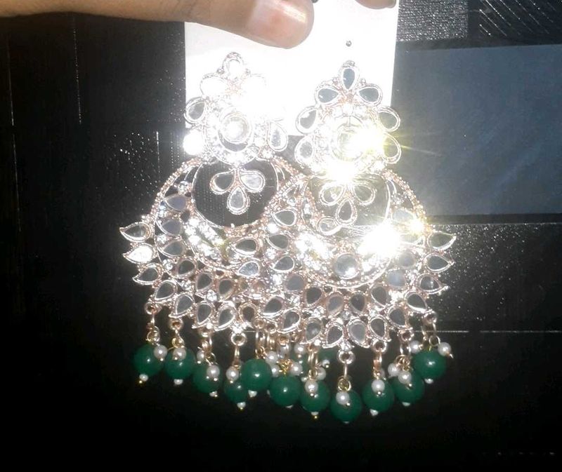 Green Heavy Earings Party Wear