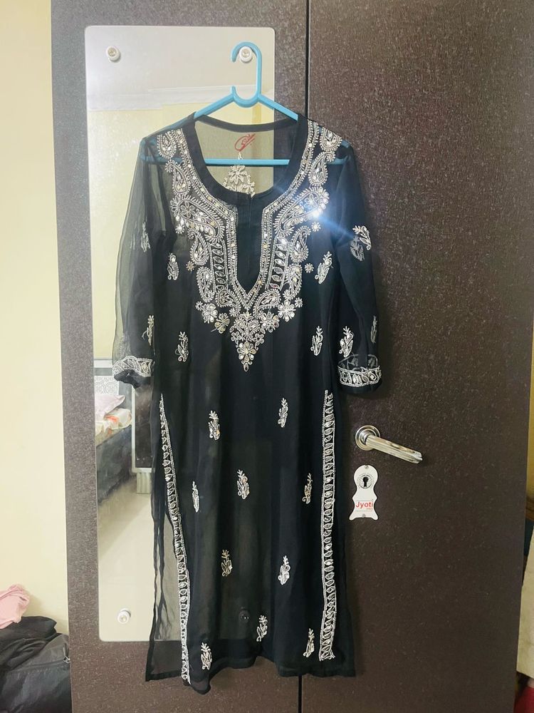 Black chikankari mirror work Kurta