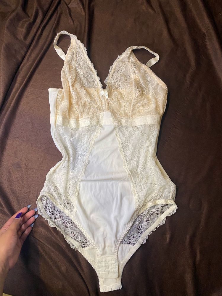 Beige Fitted Bodysuit