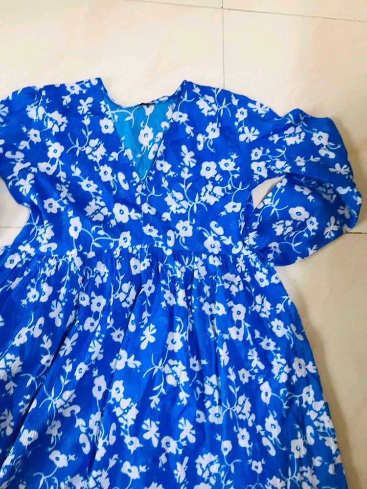Floral Print Blue Dress