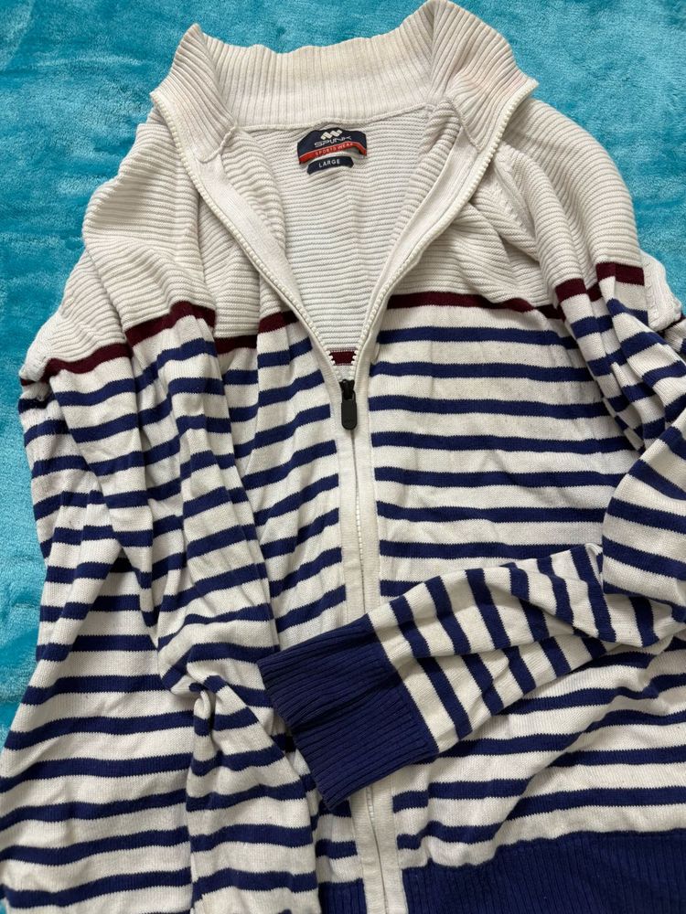 Striped Zip-Up Sweater + free gift