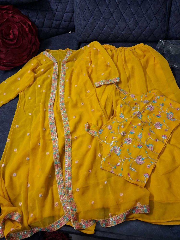 Yellow Embroidered Kurta Set  sizes available