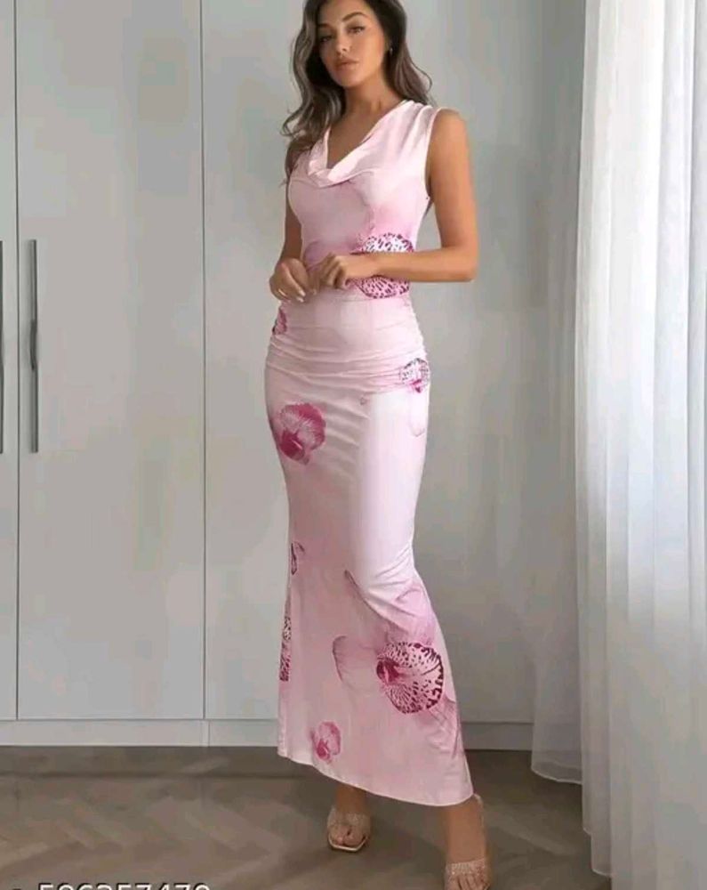 Elegant Pink Floral Maxi Dress