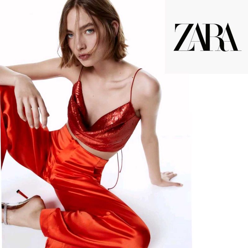 Zara Red Sequine Crop Top