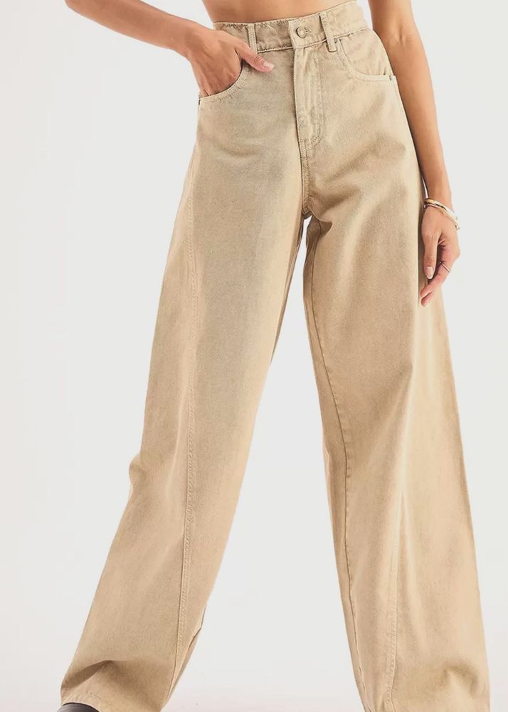 Beige Straight Fit Jeans