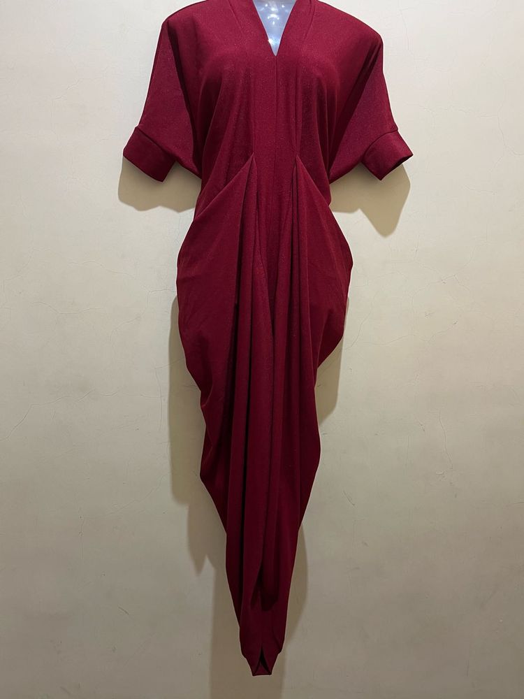 Burgundy Drape Dhoti Style Dress