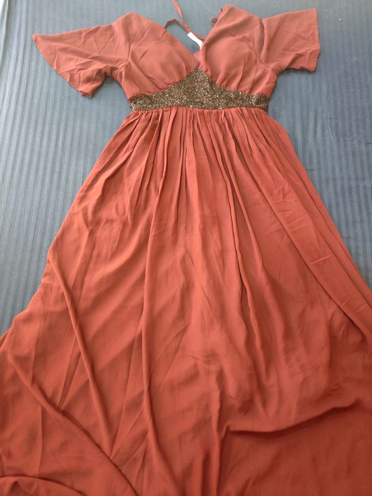 Elegant Empire Waist Dress mauve colour trending
