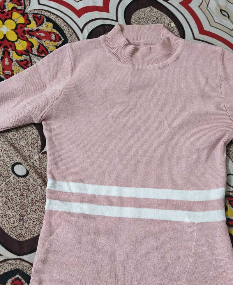 Mini Pink Knitted Dress(stretchable)