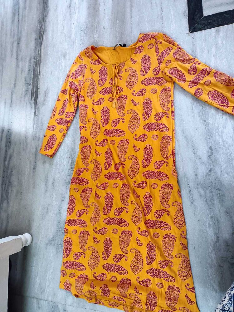 Yellow Paisley Print Kurti