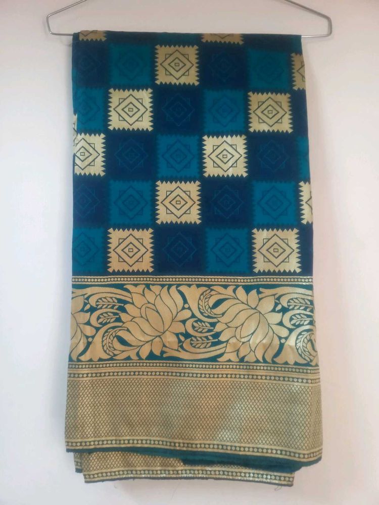 Blue and Gold Saree With Blouse