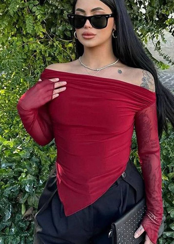 Red Off-Shoulder Sleeve Top