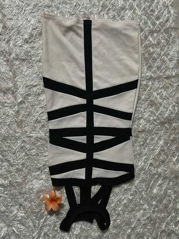 White &amp; Black Bandage Dress