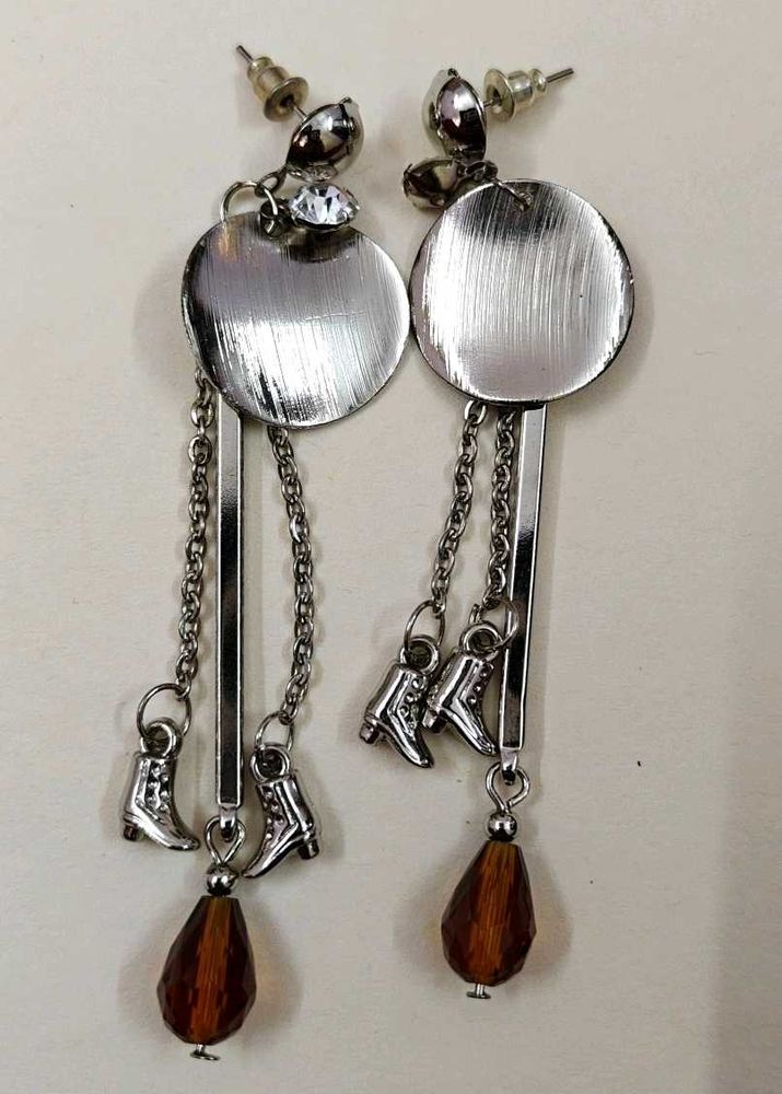 Brown Silver -Dangling Earrings