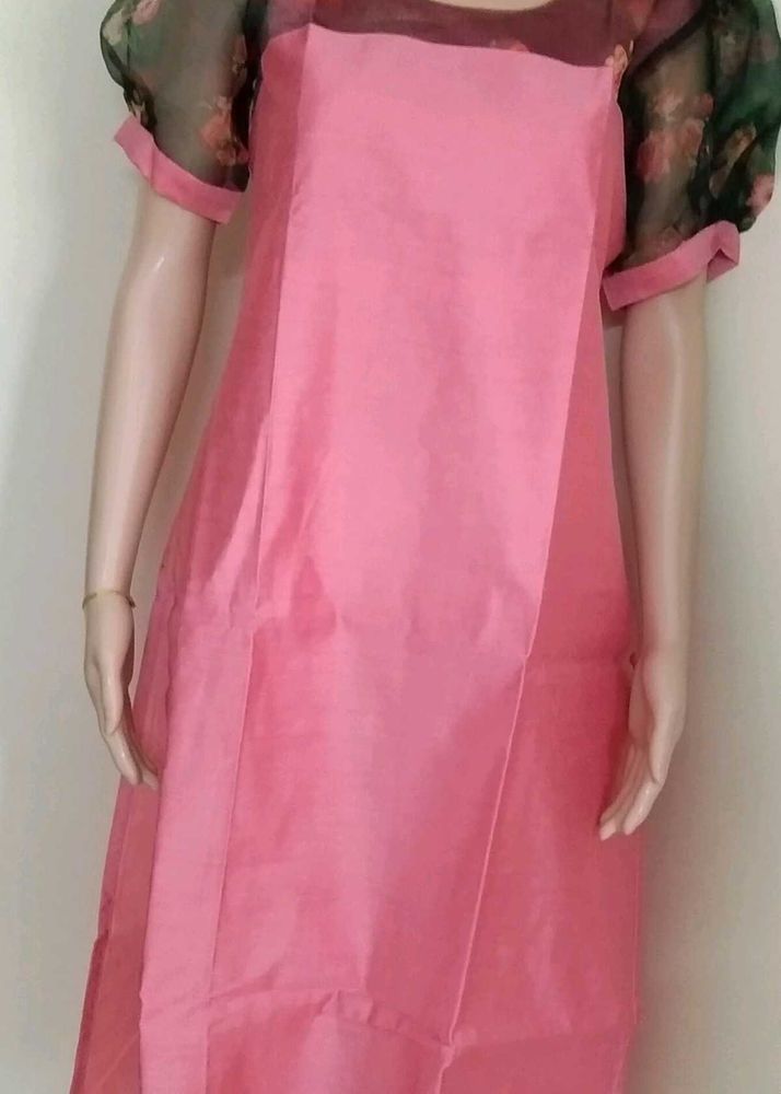 Pink Tunic Dress with Floral Sleeves