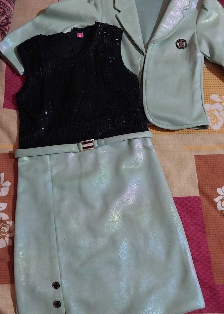 Black Green Girls Bodycon Dress With Jacket