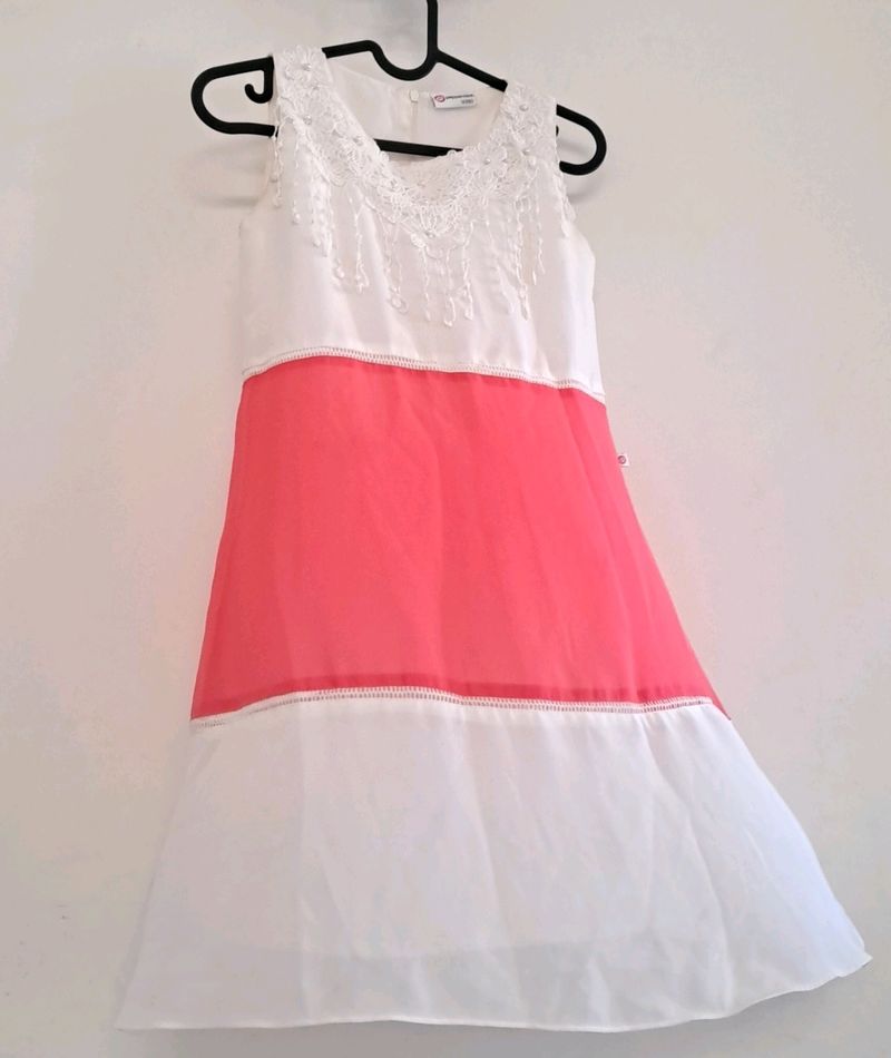 White &amp; Coral A-line Dress