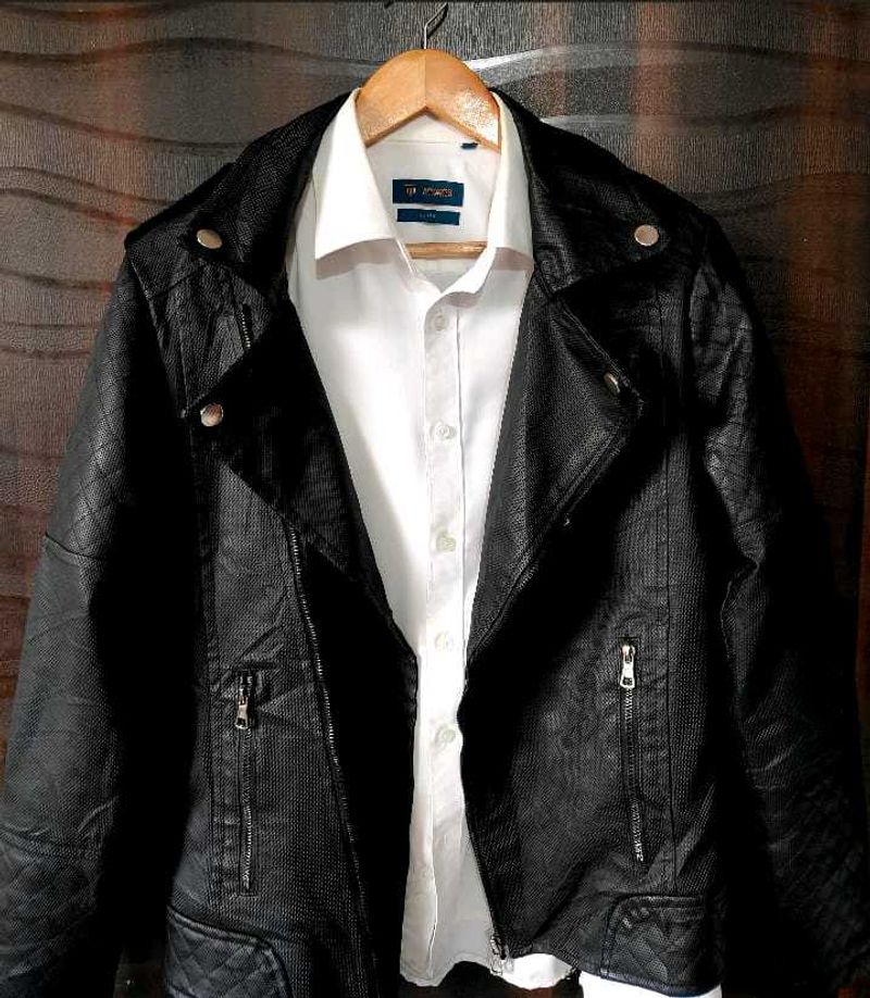 leather mix polyester Jacket