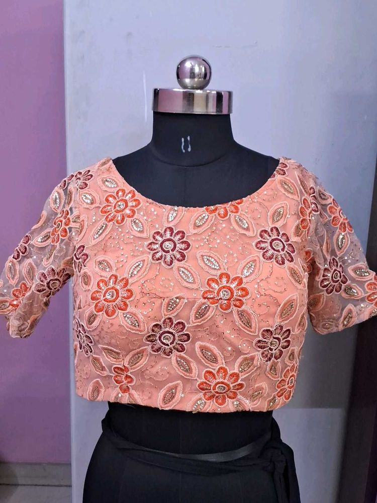 Elegant Peach Floral Blouse