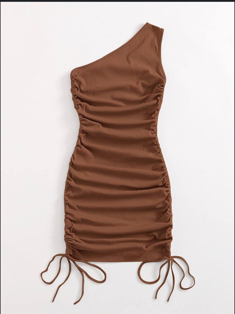 Chic Brown One-Shoulder Dress