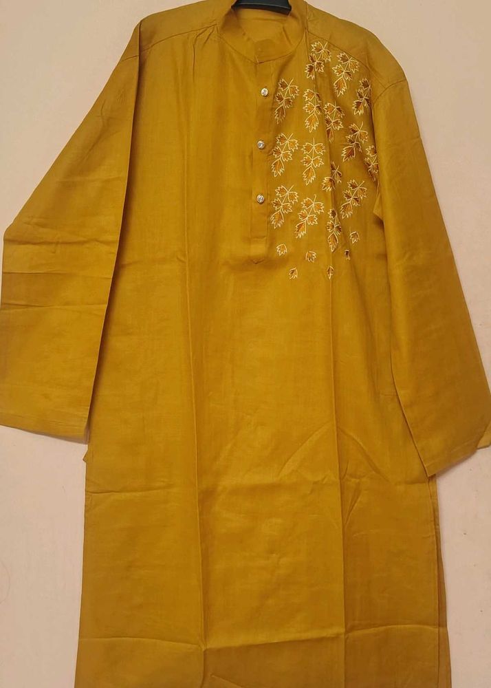 Mustard Colour Pure Cotton Punjabi Like New Size42