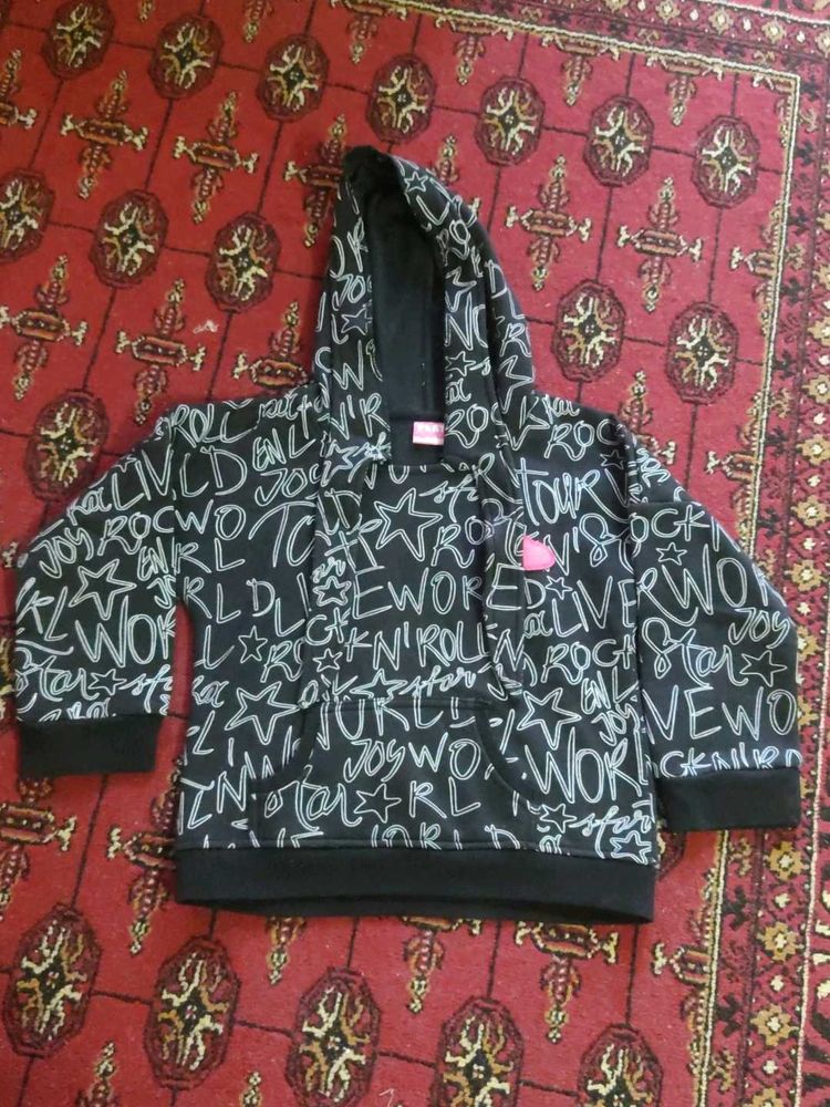Girls Black Graphic Hoodie