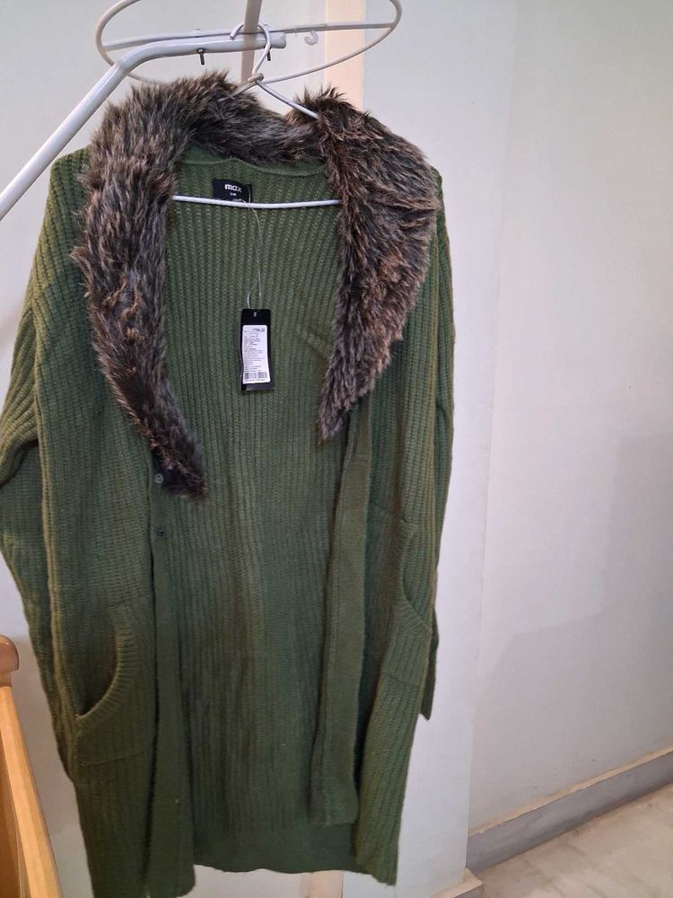 Olive Green Fur Cardigan