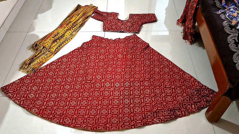 Red Bandhani Lehenga Set
