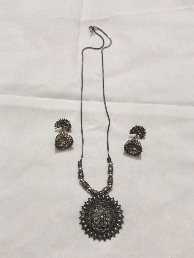 Silver Oxidised Necklace &amp; Earring Set