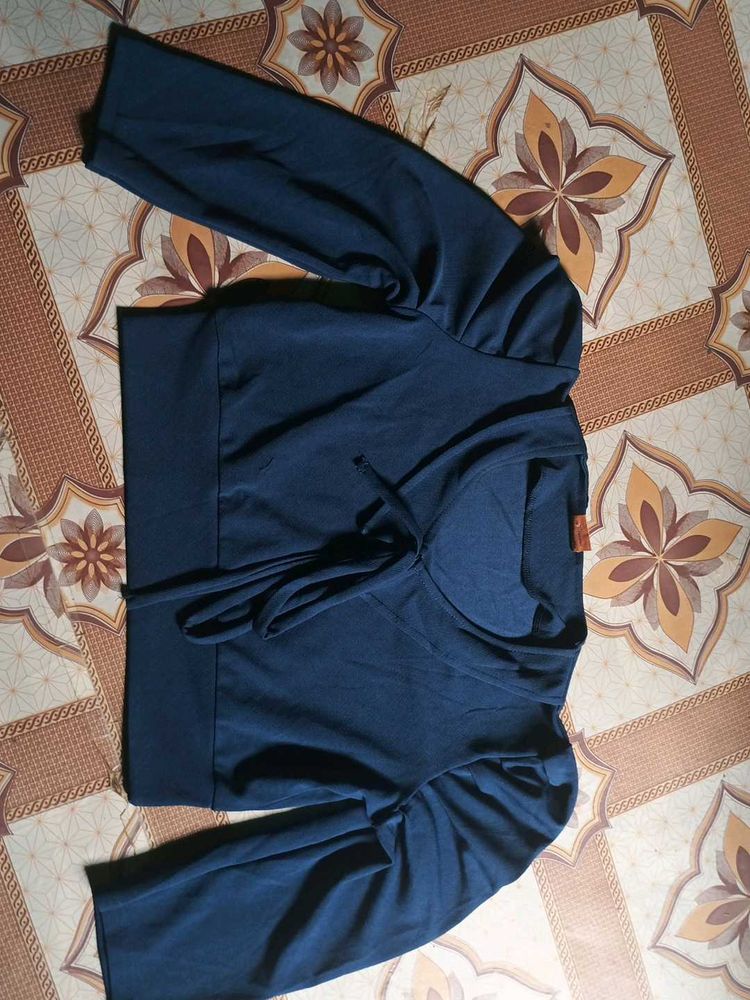 Navy Blue Tie-Front Top