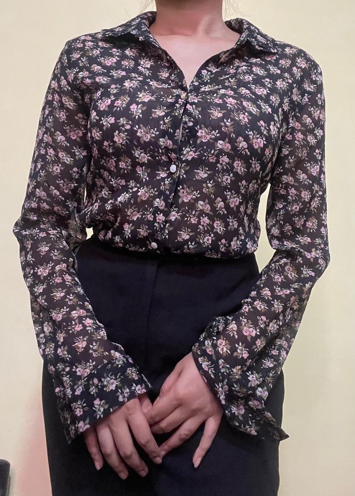 Floral Sheer Button Up